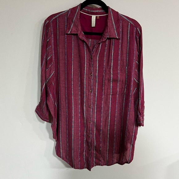 Pilcro x Anthropologie Bo Boyfriend Metallic Stripe Button Front Shirt - Picture 4 of 15